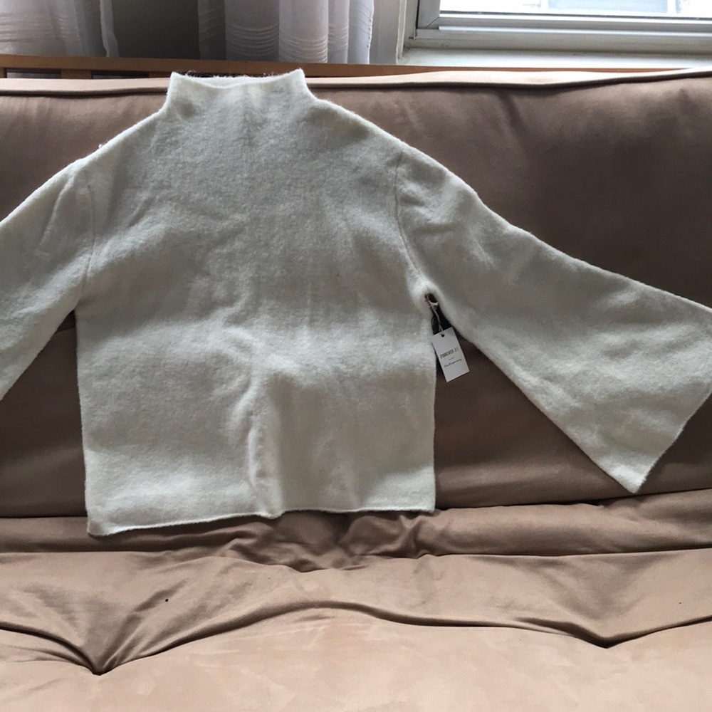 Forever 21 white mock neck bell sleeve sweater